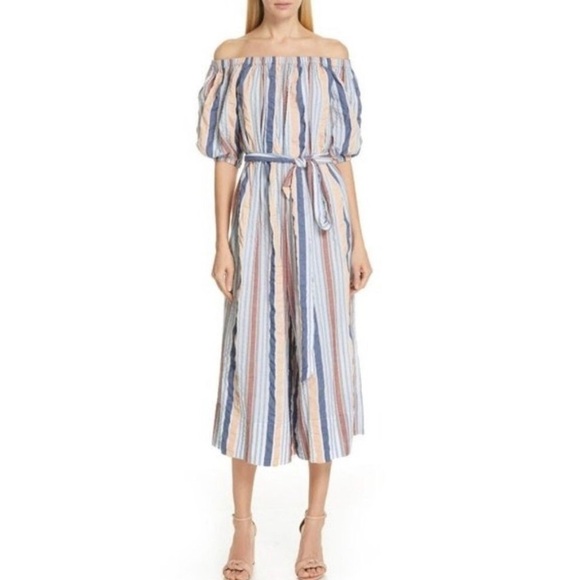 Ulla Johnson Elan Sky Striped Seersucker Wide Leg Jumpsuit Size 4 - Picture 3 of 8